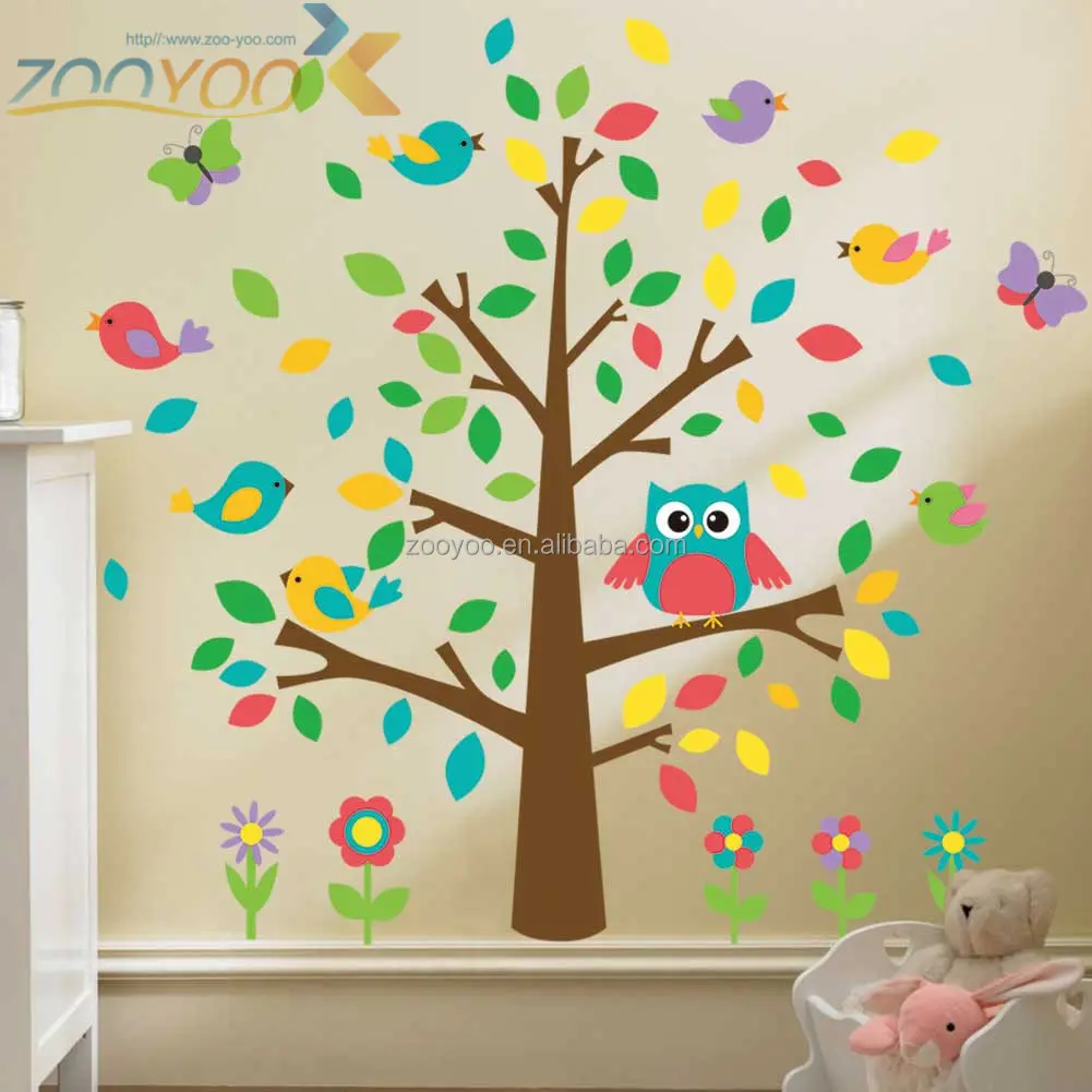 Amovible stickers muraux animaux owlet arbre verre decor chambre ...