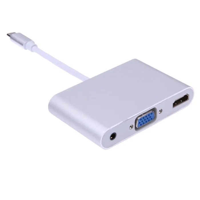 Адаптер usb type c vga. Переходник type-c- aux silver.