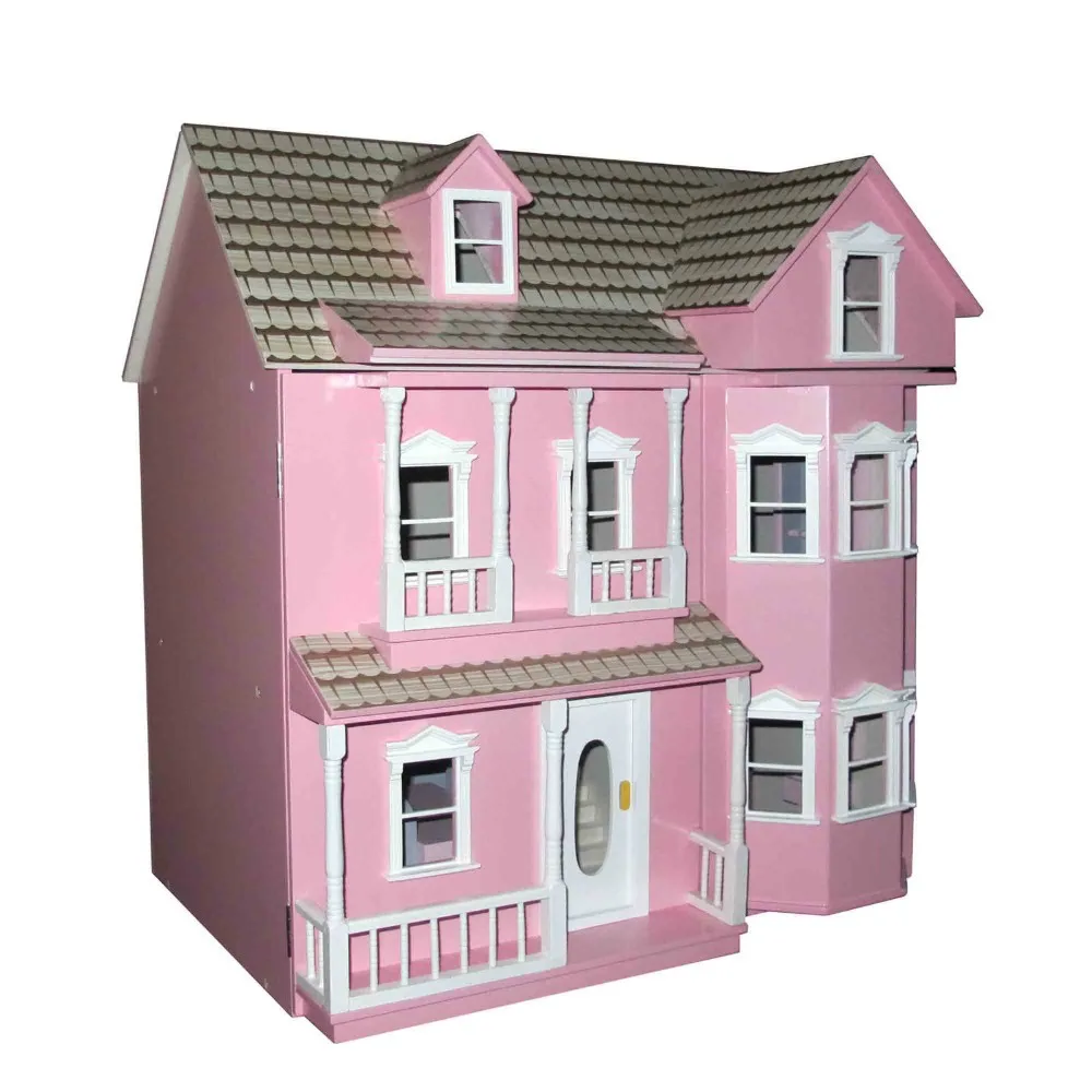 Maison de poupées 1/12th paire de Rose & Blanc Vichy Rideaux sur amovible PIN Pole 