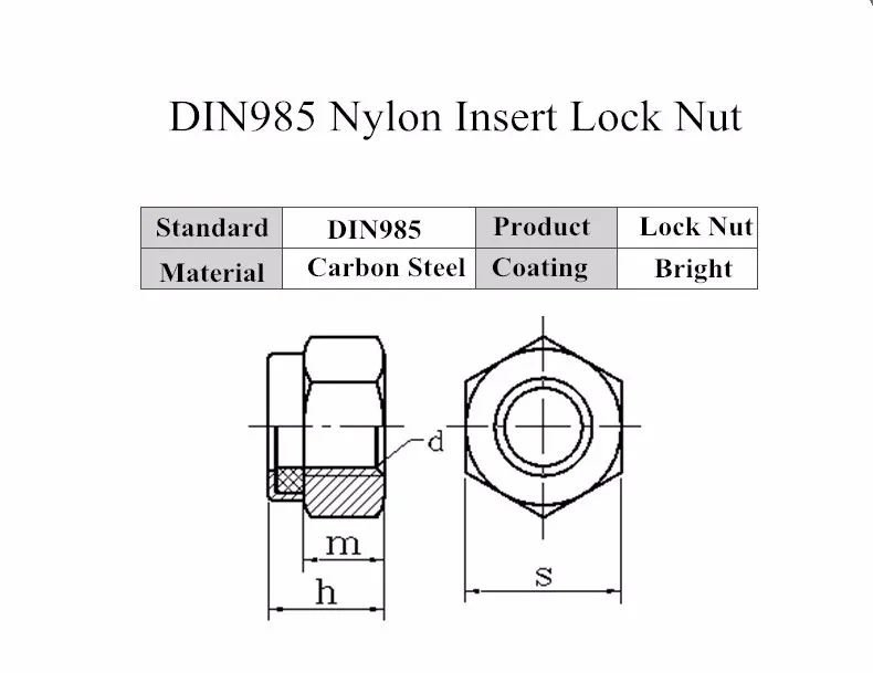 din985 low carbon steel zinc plated hex nylon insert lock nut