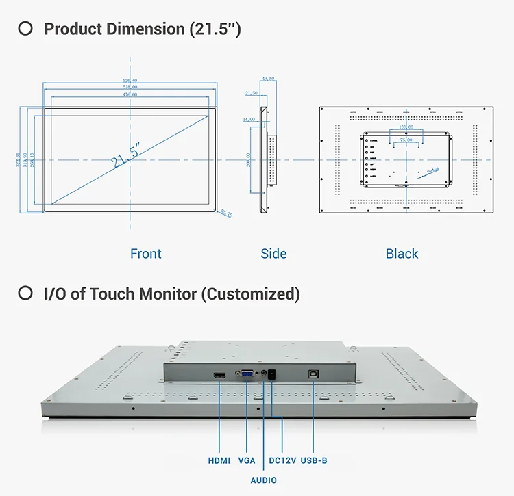 1000cd/m high brightness LCD touch monitor 21.5 inch 16:9 Open Metal Frame