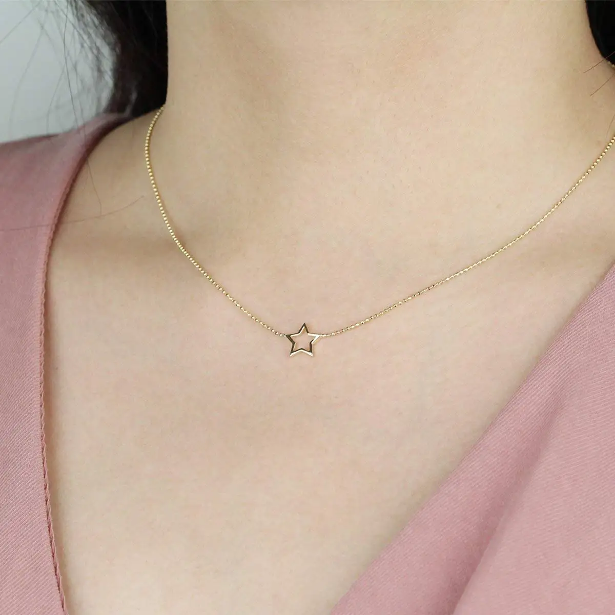 Star Charm Choker, Gold Choker, 14K Solid Gold Star Choker, Gold Star Necklace, Choker Necklace