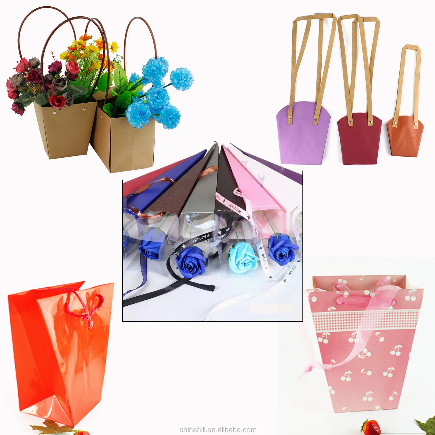 Handing Plastic Bags/plastic Flower Bags Sleeve For Retail Packaging