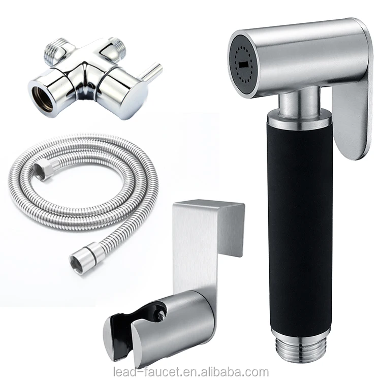 Sanitary Ware 304 Stainless Steel Black Color Hand Held Shower Faucet Shattaf Bidet Sprayer with Rubber Sleeve for Bathroom
