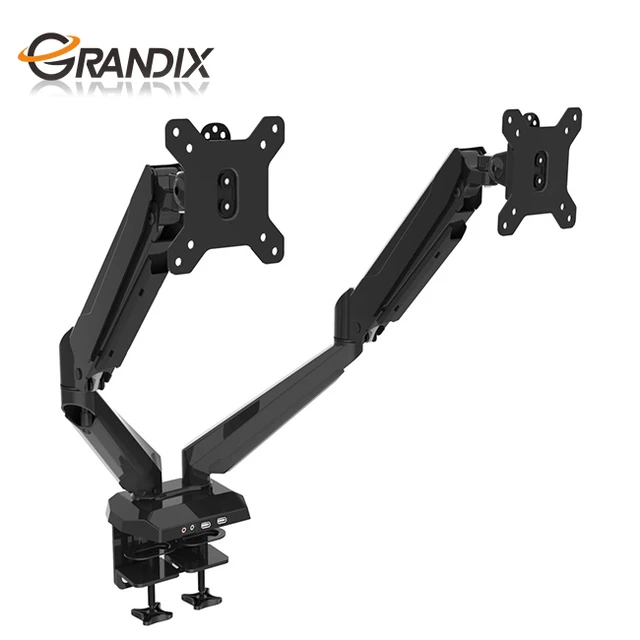 New Gas Spring Dual Desk Lcd Monitor Bracket Mount Arms Dual