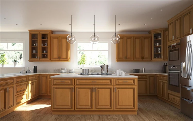 European style Particle board marble shaker style solid wood modular kitchen cabinet for wholesale