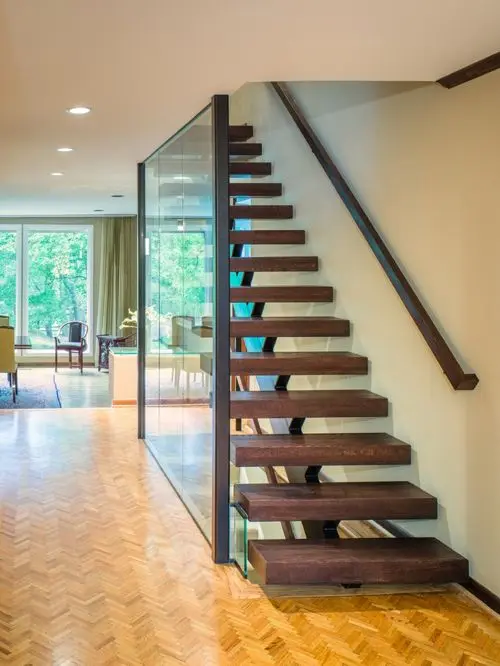 Modern Residential Glass Railing Staircase Solid Wood ...