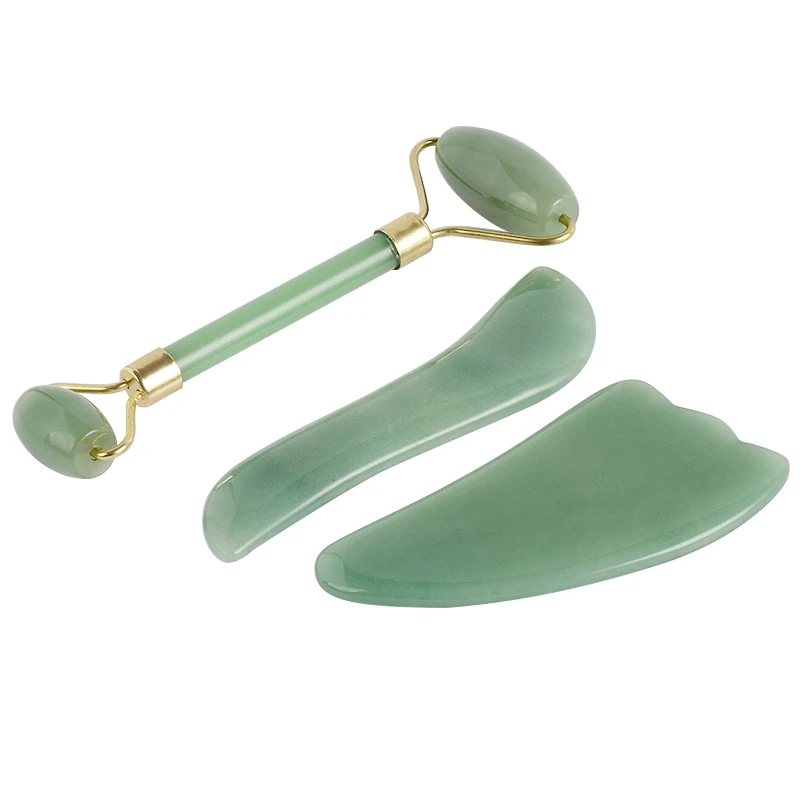 Jade Roller Jade Gua Sha Set Green Aventurine Jade Facial Roller For Women Skin Care Massager