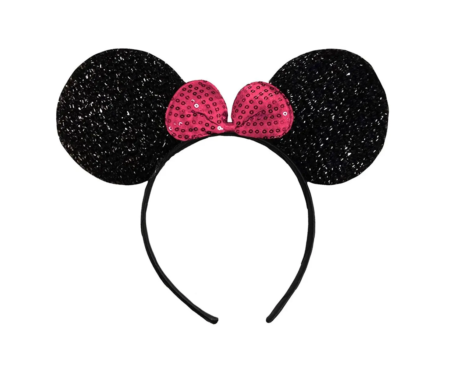 Black & Pink Sparkly Minnie Mouse Ears Fancy Dress Headband by Dangerou...