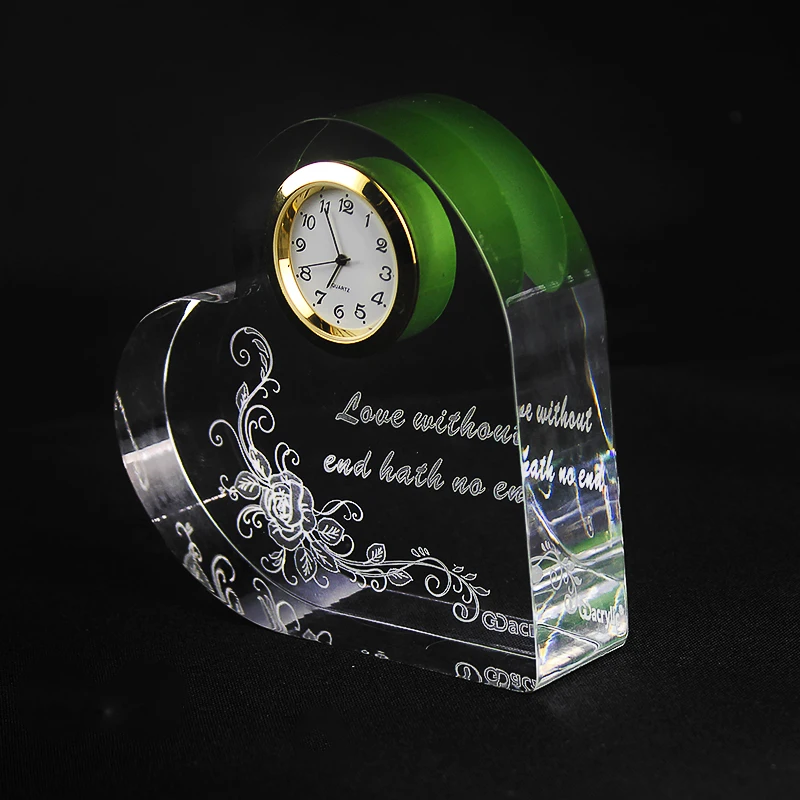 3d Laser Wedding Favor Crystal Clock,Desktop Clock For Souvenir Gift
