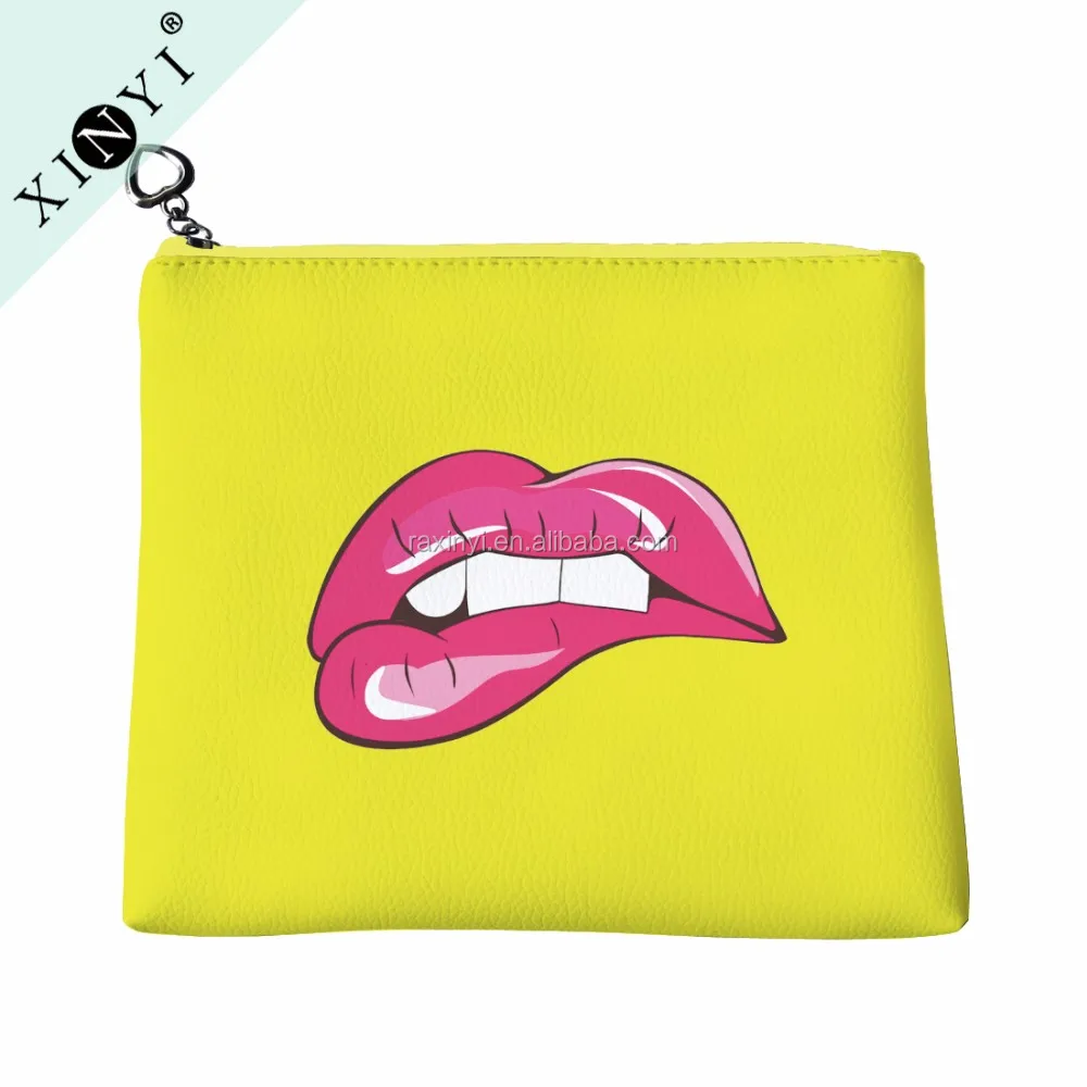 Promotional Custom Lip Print Pu Leather Zipper Pouch Cosmetic Bag Buy