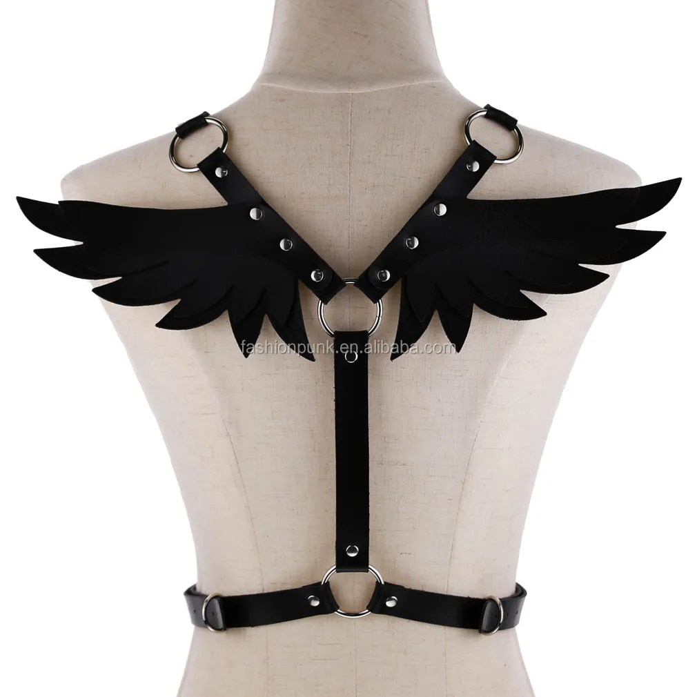 Womens Gothic Leather Angel Body Harness Belt Sexy Fetish Angel Wings Bondage Harness Waist Belt 2027