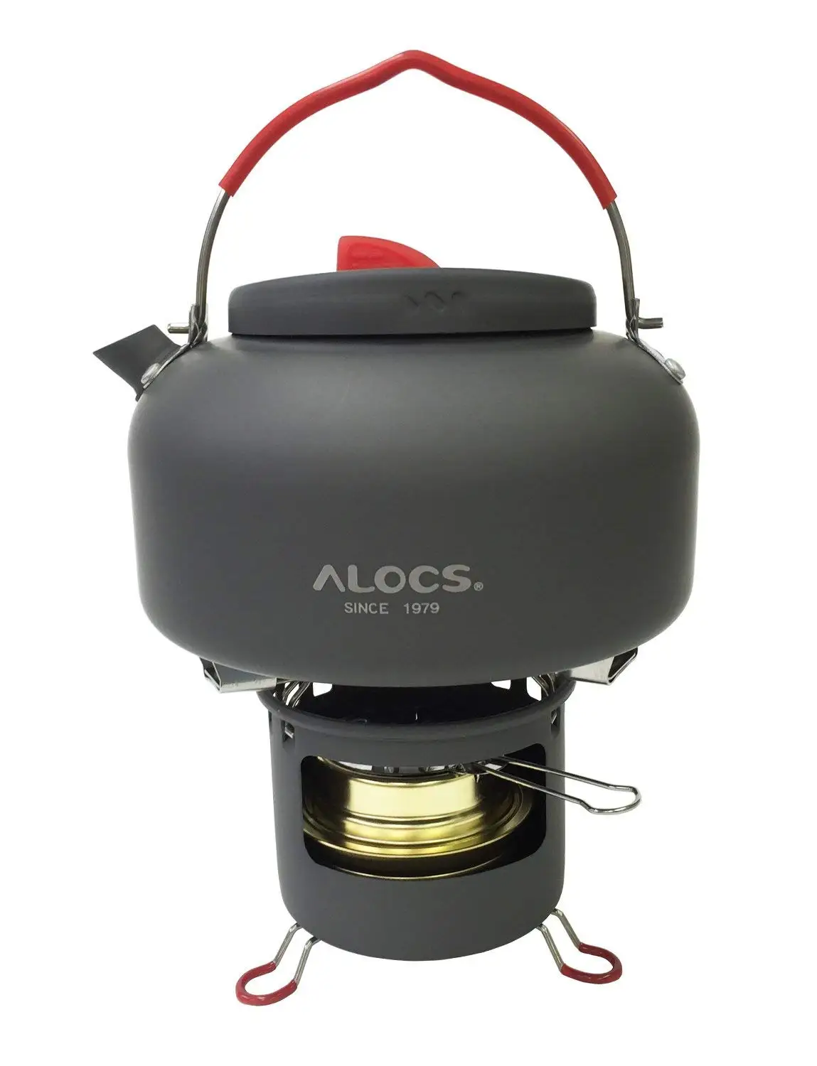 Alocs 3pcs Camping Kettle Set contains support,alcohol heaterand 1.4L/47.34fl oz kettle