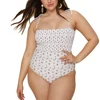 elegant smocked elastic bust self-tie shoulder straps plus size women one piece swimwear beach wear