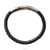 Wave Men's PU Leather thin braid bracelet with titanium steel adjustable clasp silver&gold&black custom logo engraved