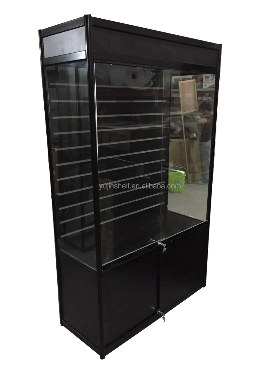 Slatwall Titanium Glass Showcase Vitrine,Lighted Glass