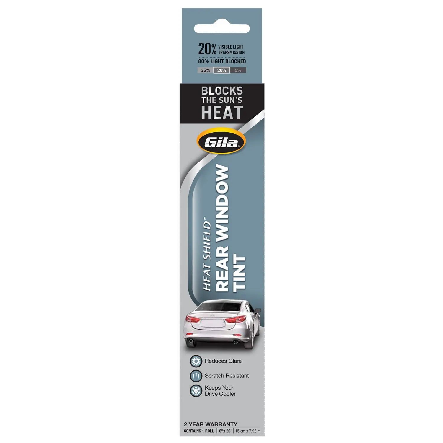 Gila Heat Shield 20% VLT Automotive Window Tint DIY Heat Control Glare Control Privacy (6in x 26in strips)
