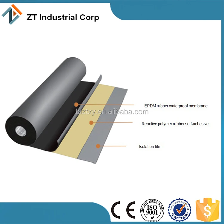 factory price 1.5mm thickness EPDM self adhesive rubber waterproof membrane