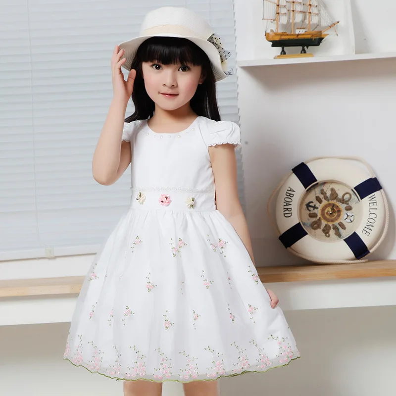 Korean Kids Clothes Teenage Girls Clothing Brands White Wedding Dresses Lace Floral Girls Summer Dresses For