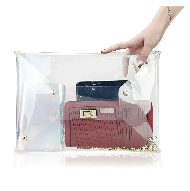 Large Size Pvc Clear Envelope Clutch Gold Chain Crossbody Shoulder Bag Women S Purse Las