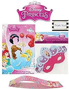 Disney Princess 17 Piece Photo Prop Kit - 8 Disney Princess Photo Booth Props, Princess Happy Birthday Stash, And 8 Disney Tangled Party Masks