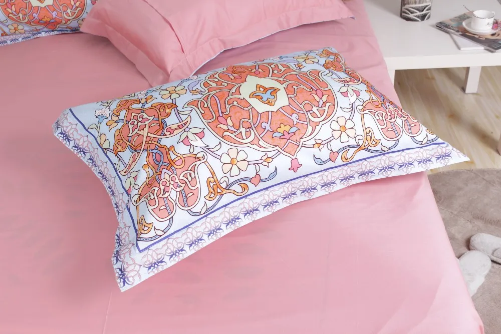 Pink Printed Sheet Arabic Bedding Sheets 4 Pcs 100 Cotton Double Bed