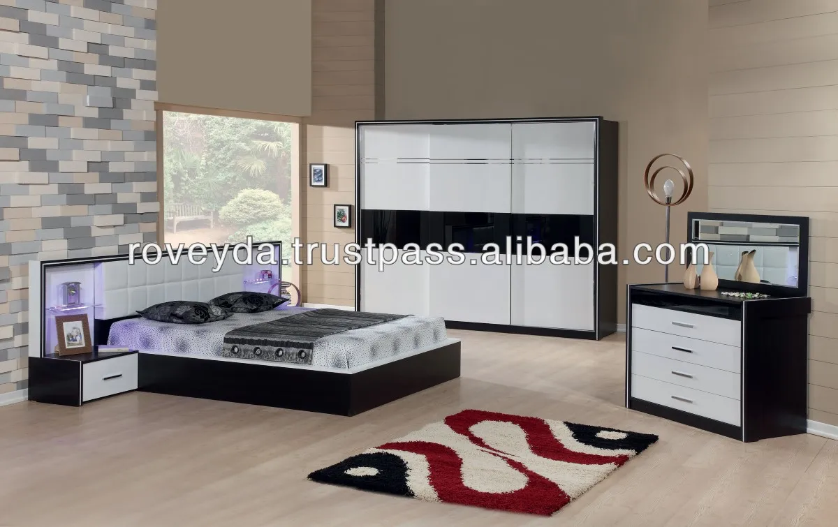 Ruya noir moderne chambre meubles set lots de literie id de ...