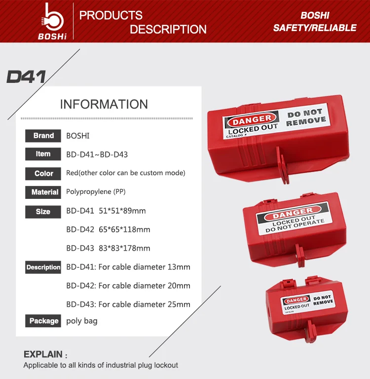 Electrical Plug Lockout BD-D42 ,Ssafety lockout for cable diameter 20mm ,Hexagon Lockout design