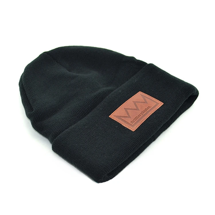 Wholesale Winter Leather Patch Beanie Custom Wool Beanies - Buy Beanie ...