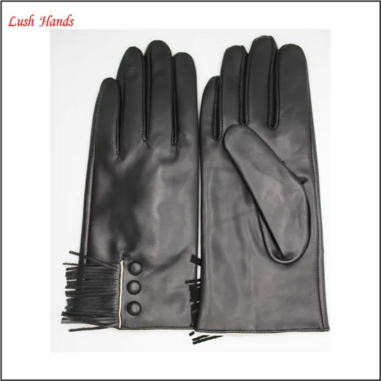 2017 high quality ladies fashion new style tassel genuine sheepskin leather gloves