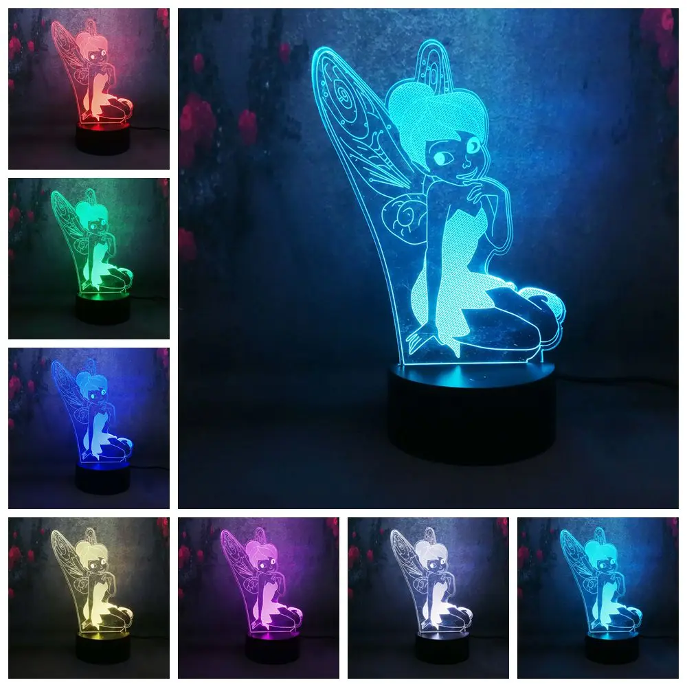 タッチスイッチの漫画のスタイルかわいいミスエルフティンカーベル 3d Led ナイトライトデスクランプ Rgb 7 色ガール子供おもちゃの部屋の装飾クリスマスギフト Buy 子供のクリスマスプレゼントのおもちゃ Led ベッドランプ テーブルデスク照明 バーライト寝室