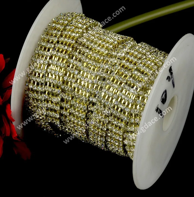 5 rows Lt gold crystal strass cup chain rhinestone, claw rhinestone chain trimming