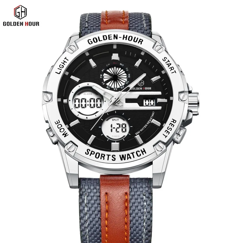 Golden Hour Men Sports Watches Waterproof Big Dial Quartz Digital Watch ...