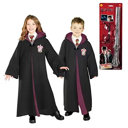 fantastic anime cosplay costume harry potter robe with wand
