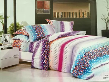 4pcs Polyester Cotton Bedding Set Queen Classic Plaid Duvet Cover