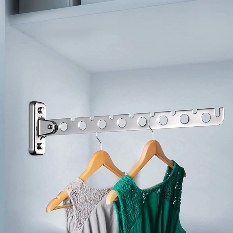 Wall Mounted Clothes Hanger Rack Clothes Bar Stainless Steel Clothes Hooks With Swing Arm Holder Closet Organizers And Storage Buy Wall Mount Folding Clothes Hanger Rack Stainless Steel Clothes Hanger Closet Organizers Product