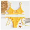 2019 new arrival keyhole sided tie yellow string bikini