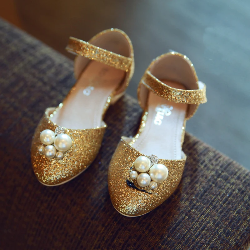 2016 glitter children shoes pearls beading flats bow ballet girls summer chaussure fille kid size 26