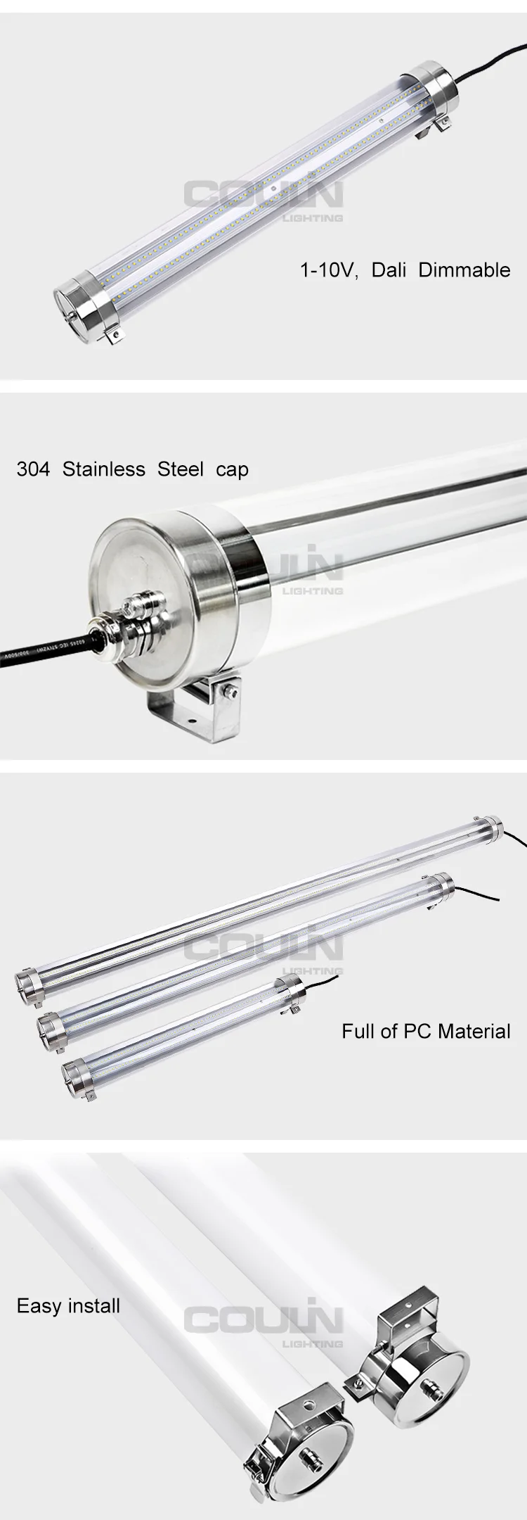 Coulin Ip67 DALI dimmable Led Triproof Lamp 20w PC Material Batten Led Light/waterproof Led Light