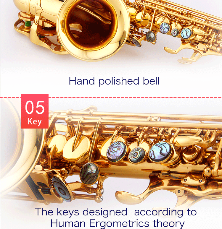 Chinese Musical Instruments Curved Brass Body Bb Soprano Saxophone Of