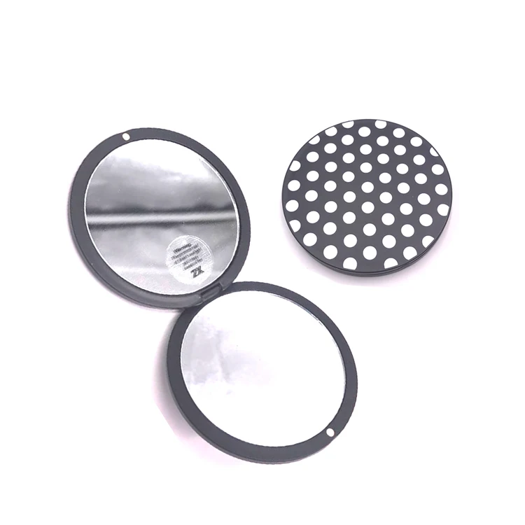 Foldable Plastic Black Round Makeup Mini Cosmetic Custom Compact Pocket Mirror