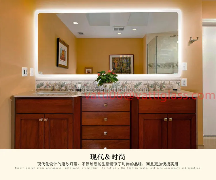 Luxury European Style Bathroom Mirror With Light Led Square Toilet Frameless Wall Antifog Waterproof