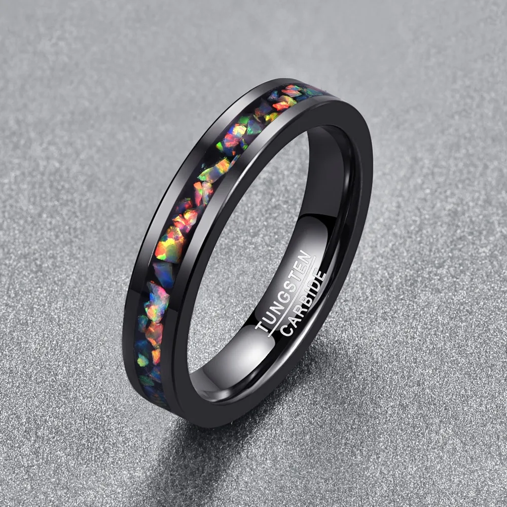 2018 Black Color Opal Inlaid 4mm Plated Carbide Tungsten Ring Fashion