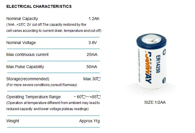 NB-IoT iot home automation ER14250 3.6v lithium battery 1/2aa non-rechargeable 1.2ah for sigfox device - ANKUX.COM