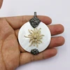 Natural round shape mother of pearl white pendants micro CZ pave sun shape MOP shell pendant charming shells jewelry
