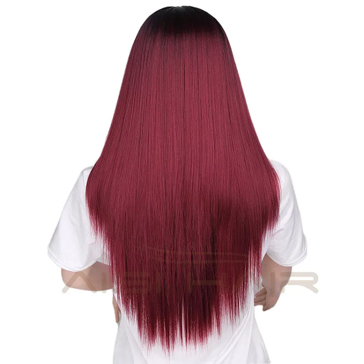 Fast Shipping Long Straight Wig Ombre Red Synthetic Hair Wigs For Black Women
