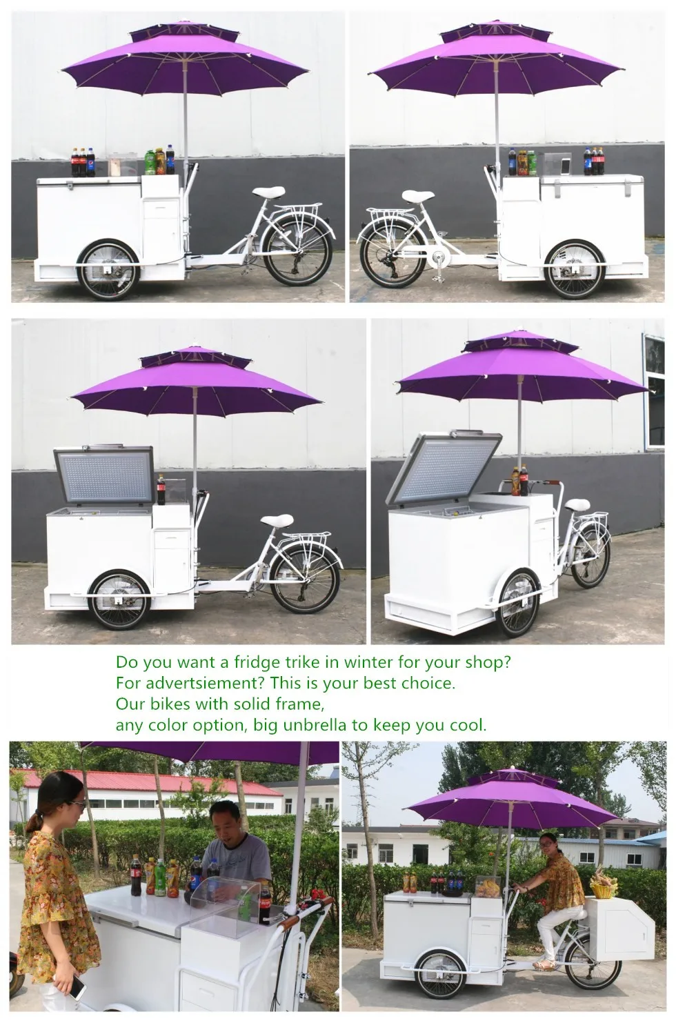 electric ice cream tricycle / cart / bike for sale cabin cargo tricycle with freezer for food delivery