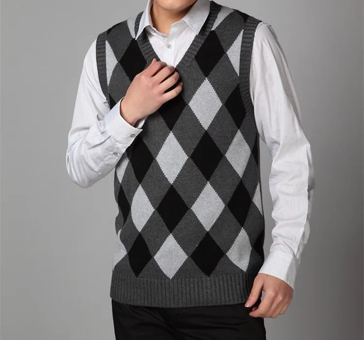 Men Intarsia Knitting Pattern Sleeveless Argyle Sweater Vest - Buy Men ...