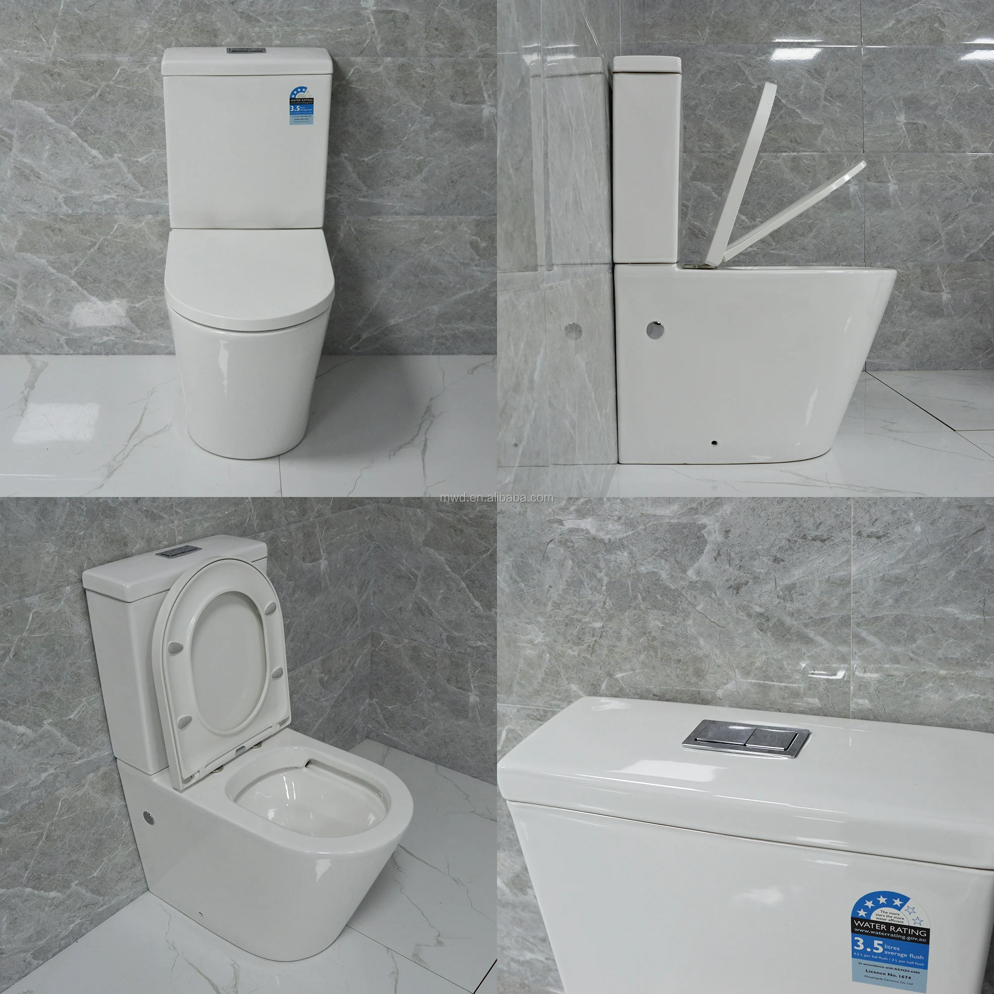 Rimless Flush Watermark Toilet With Uf Seat Cover And Flush Machine For