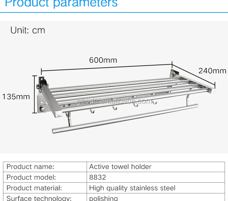 Wesda Bathroom Shelf With Foldable Towel Bar Holder And Hooks Wall ...